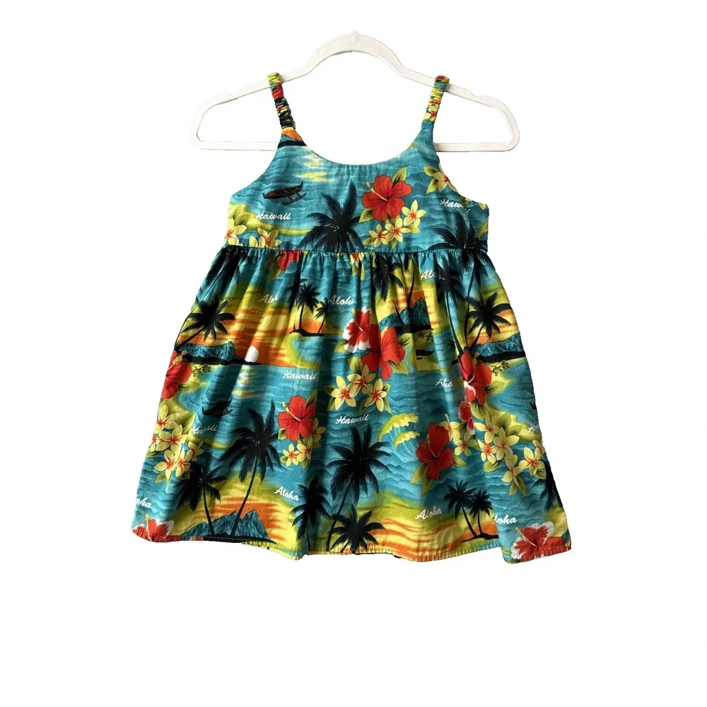 Hawaii Station Vintage Girls Sundress 7/8 Hawaiian Sunset Aloha Floral Resort